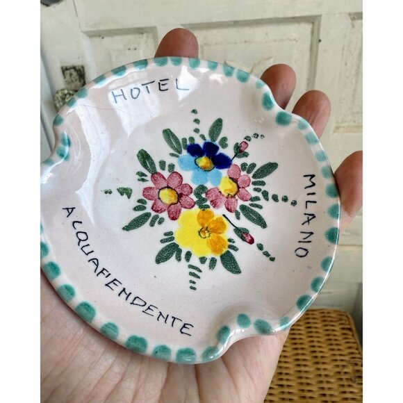 Vintage 60's Italian Art Pottery Milano Hotel Floral Ash Tray - Picture 2 of 8